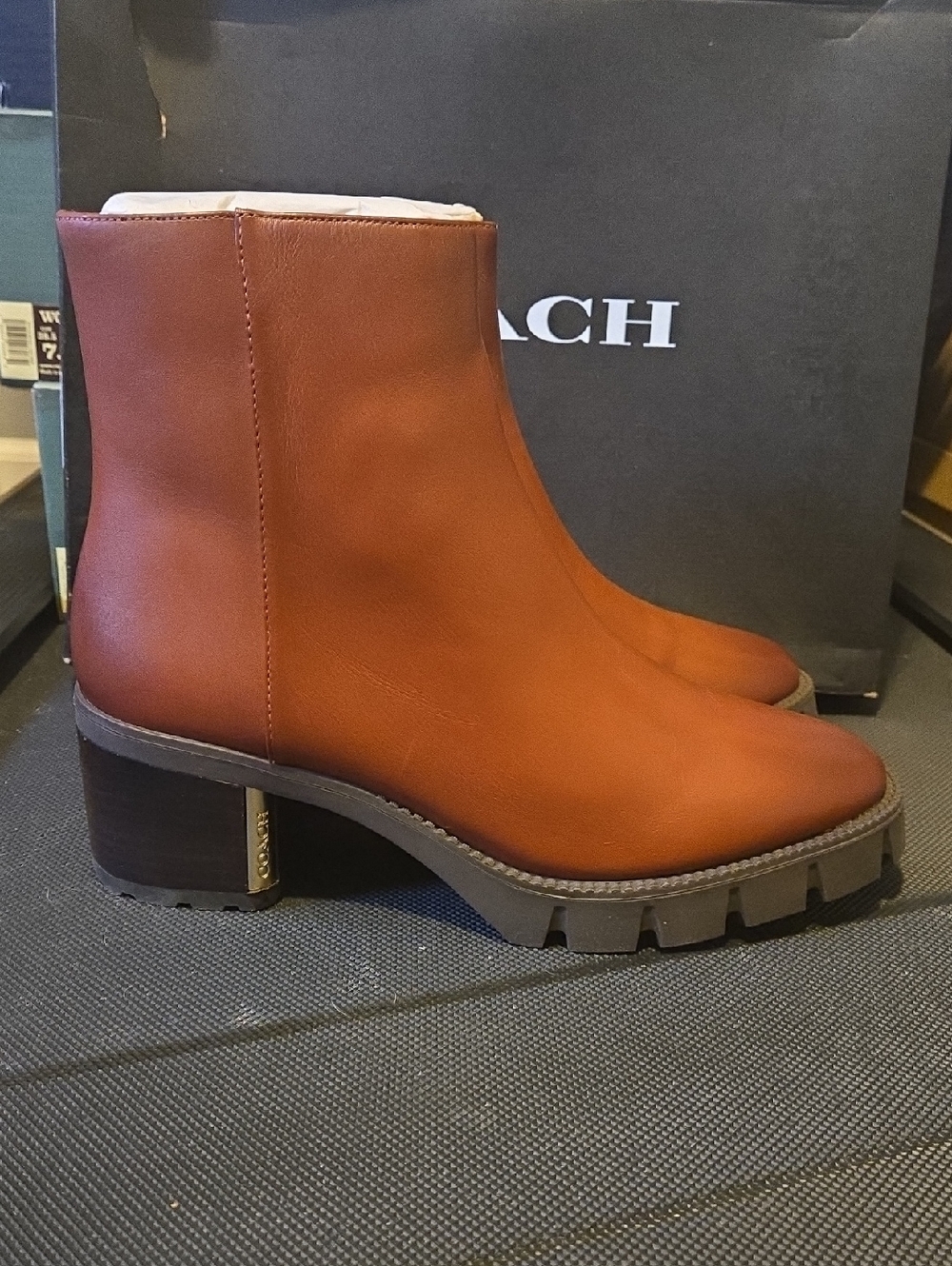 Coach Chrissy Leather Bootie Res Mocha Size 8.5 - Picture 2 of 9